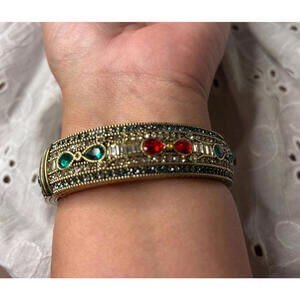 Heidi Daus "Age of Elegance" Multicolor Crystal Bangle Bracelet Gold Tone